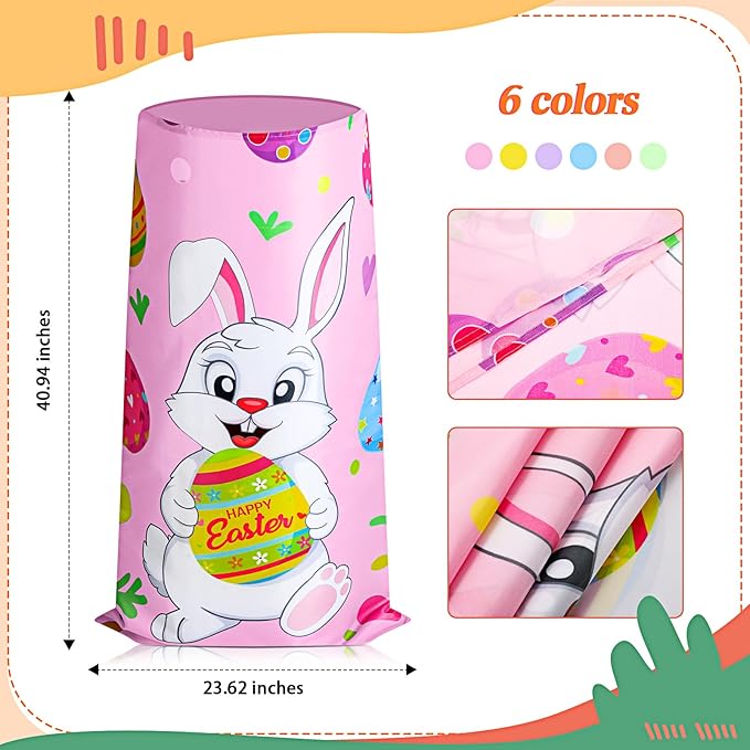 Civaner 30 Pcs Outdoor Games Set for Kids Includes 6 Bunny Potato Sack Race Bags 6 Egg and Spoon 6 Bunny Ears Headbands 6 Legged Relay Race Band for Game Party(Rainbow Color,Cute)