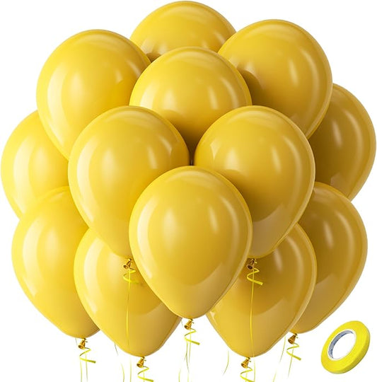 Bezente Mustard Yellow Latex Party Balloons - 100 Pack 12 inch Round Helium Boho Netural Fall Balloons for Graduation Bridal Shower Wedding Sunflower Bee Thanksgiving Little Cutie Party Decorations