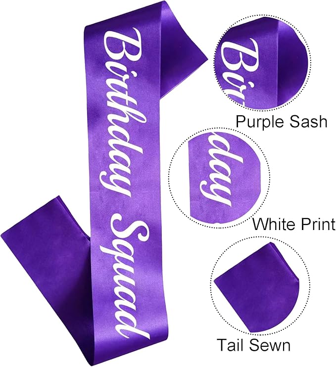 10 Pcs Birthday Squad Sash for Men or boys 16th, 18th 21st 30th 40th 50th 60th or Any Other Bday Party Supplies Decorations (Purple+White)
