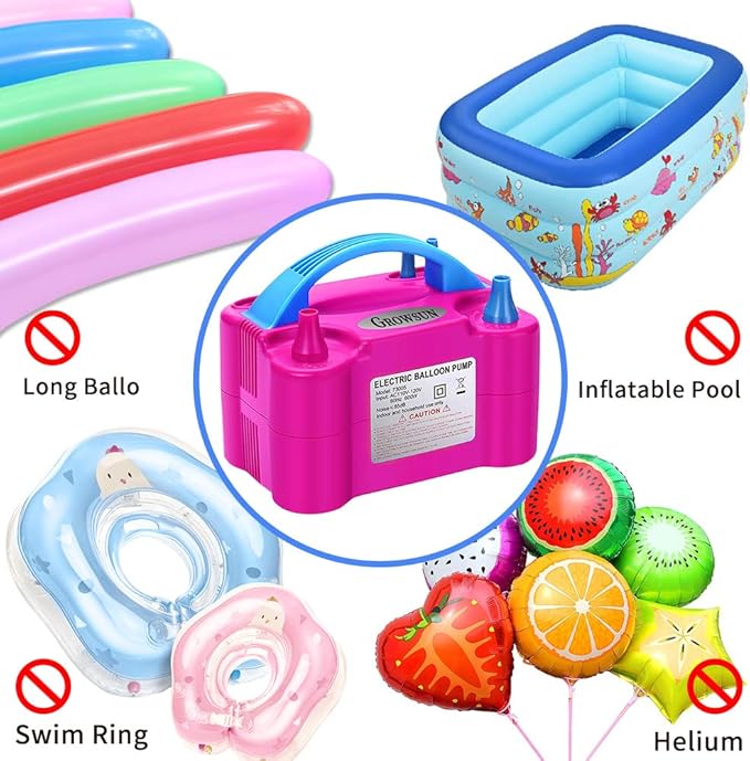 Growsun Electric Balloon Pump Air Inflator Portable Automatic Dual Nozzle Balloon Blower 110V 600W for Birthday Baby Shower Balloons Party Decorations