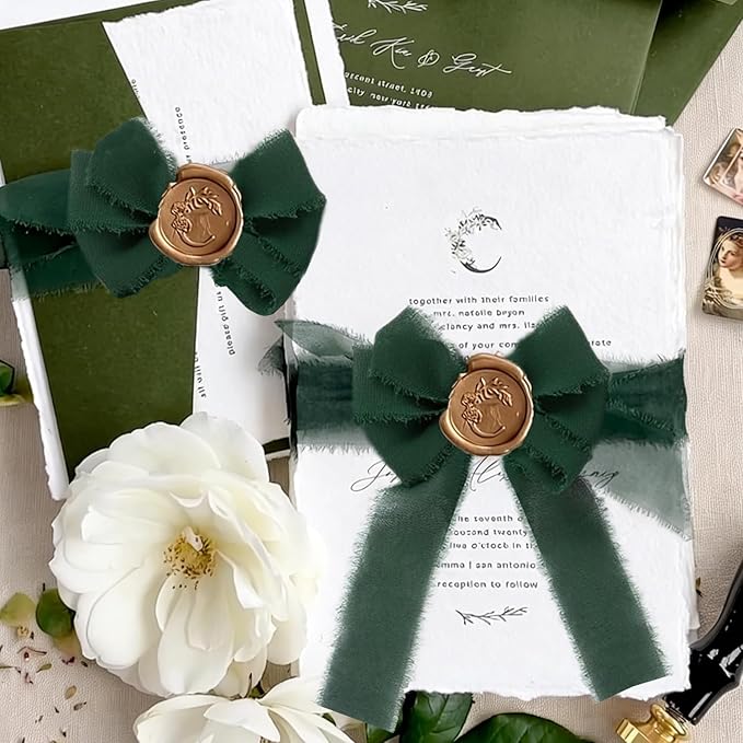 Chiffon Ribbon,1.5 inch x 21 Yards 4 Rolls Green Handmade Fringe Edges Chiffon Ribbon for Gift Wrapping Wedding Invitations Bridal Bouquets Crafts Home Decor (Green)