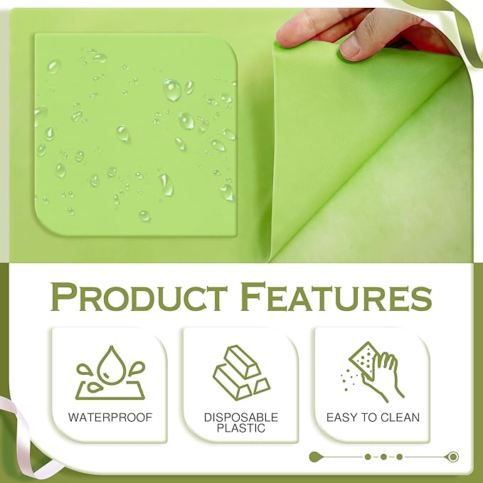6 Pieces Green & Gold Series Rectangle Tablecloth, 54x72" Solid Color Waterproof & Spillproof Disposable Plastic Table Cover, Durable Party Tablecloth for Dining, Buffet, Picnic, Outdoor Events