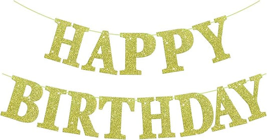 Glitter Happy Birthday Banner Sign Birthday Garland Wall Door Banners Flag for Women Men Boys Girls Party Backdrop Hanging Decorations Personalized Name Banners, Large Letters Green