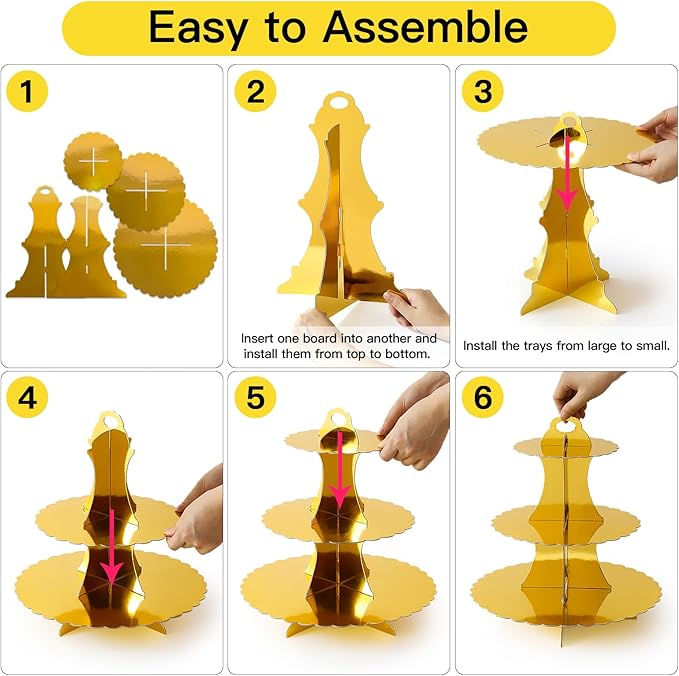 Soleebee 3-Tier Cupcake Stand, Cardboard Cupcake Tower, Dessert Cup Cake Stand Tower for Birthday Wedding Party Decoration, Cupcake Tier Stand 1 Set (Gold)