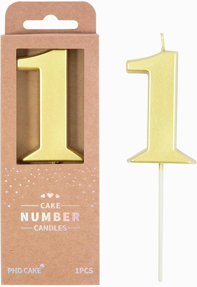PHD CAKE 2.76 Inch Modern Gold 1 Number Birthday Candles, Gold Number Candles, Cake Number Candles, Party Celebration