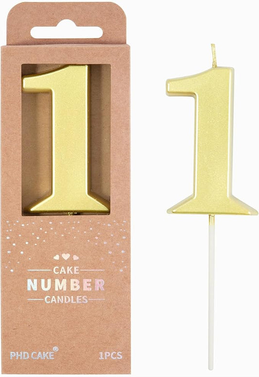 PHD CAKE 2.76 Inch Modern Gold 1 Number Birthday Candles, Gold Number Candles, Cake Number Candles, Party Celebration