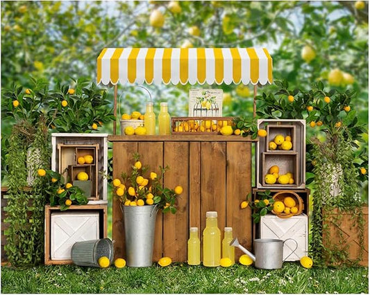 Kate 10x8ft Summer Lemon Shop Backdrops for Photography Lemonade Theme Party Decoration Background Lemon Juice Lemon Tree Backgrounds Sweet Baby 1st Birthday Party Studio Backdrop