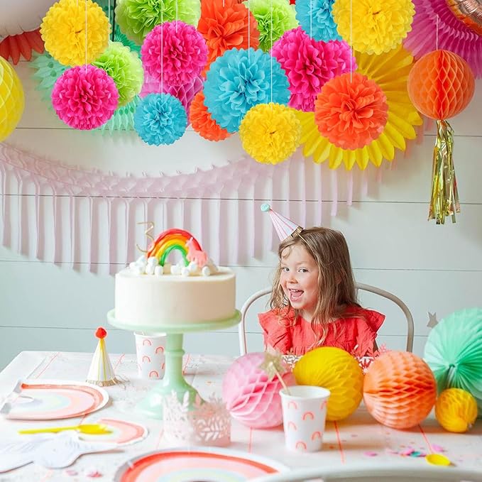 20 PCS Tissue Paper Pom Poms, Tissue Pom Poms Flowers, Sizes of 6", 10", 12", 14" Hanging Paper Flower Ball for Wedding, Birthday, Easter, Graduation Party Decor (Colorful)