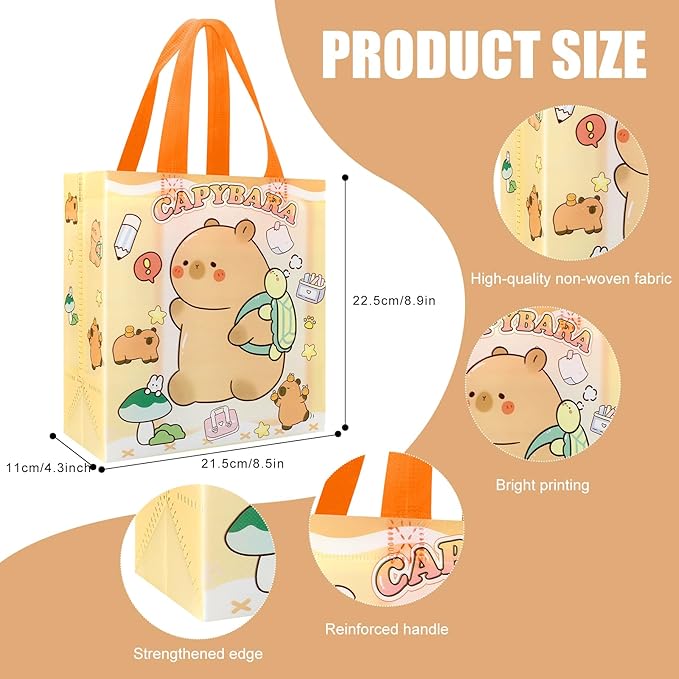 Pinsit 40 PCS Capybara Party Favors Bags, Non Woven Capybara Gift Bags, Cute Reusable Gift Bags with Handles for Boys Girls Birthday Baby Shower Party Supplies(02)