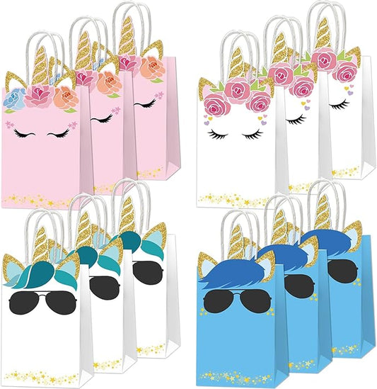 ojustbeok 12PCS Unicorn Party Favor Bags Rainbow Unicorn Birthday Party Disposable Treat Bags with Handles Gift Bag for Girls and Boys Birthday Baby Shower Decorations Supplies