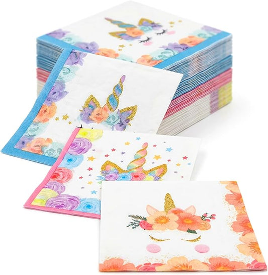 60 Count Unicorn Party Napkins, Pink Purple Blue Pastel Galaxy Paper Guest Towels for Bathroom, Decorative Cocktail Napkins for Girls Birthday Baby Shower Decorations
