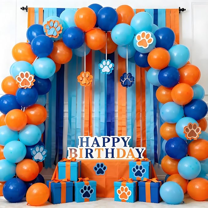 Blue and Orange Crepe Paper Streamers 8 Rolls 32ft, Blue Orange Dog Paw Party Supplies Birthday Baby Shower Decorations