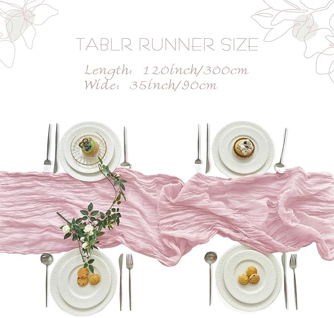 IVAPUPU 4 Pcs Cheesecloth Table Runner - 10ft Pink Spring Boho Gauze Cheese Cloth Table Runners for Baby Shower Decorations Wedding Party Summer Garden Farmhouse Decor
