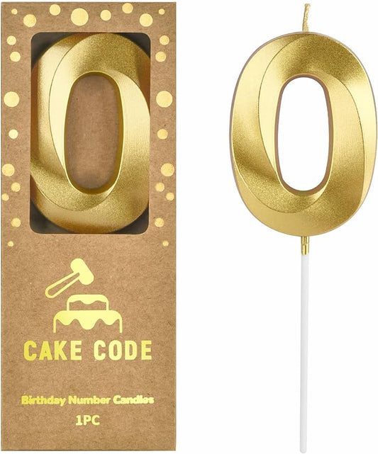 2.76 Inch Diamond Gold 0 Number Birthday Candles, Gold Number Candles, Cake Number Candles, Party Celebration