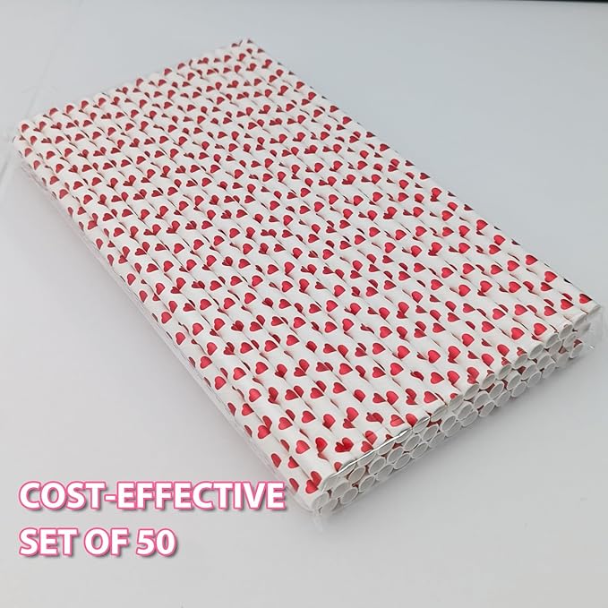 50 Pcs Heart Shape Straws Foil Valentine's Day Heart Paper Straws Drinking Straws For Birthday Party Wedding Party Favors