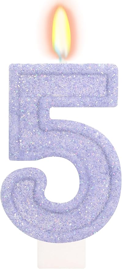 Purple Birthday Candles for Girls - Number 5 Candle Cake Topper for Purple Fairy Birthday Party Decorations