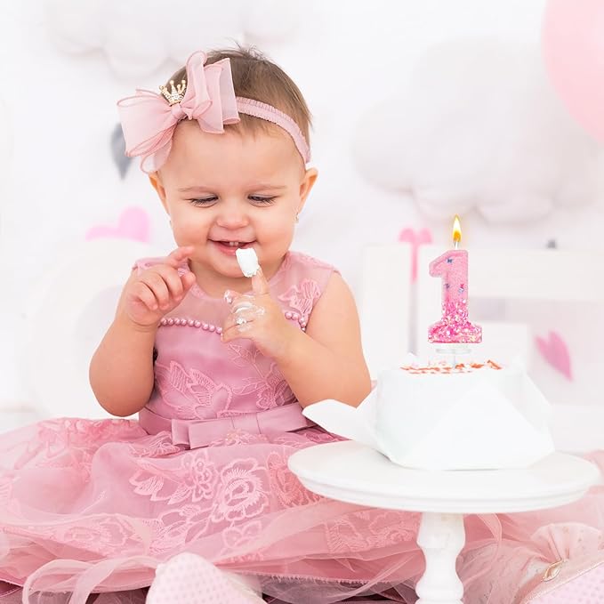 Pink Sequin Birthday Candles, Cake Number Candles, Girls 0th Birthday Decorations, Suitable for Birthday Parties, Anniversary Party Decorations(1)