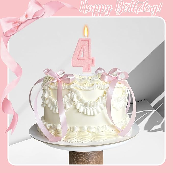 Pink Birthday Candles - Number 4 Candle for 4th Birthday Decorations Girl, Pink Cake Decorations Four Ever Sweet Birthday Decorations Girl