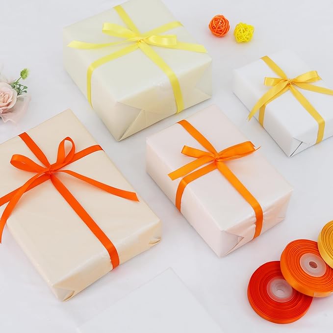TONIFUL 3/8 Inch Terracotta Fall Satin Ribbon 4 Rolls 100 Yards Orange Brown Autumn Ribbon for Gift Wrapping Flower Bouquet Crafts,Thanksgiving Ribbon, Birthday, Wedding Decoration (25Yd/Roll)