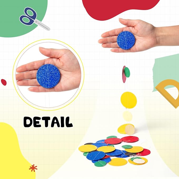 Outus 5 Pieces Colorful Dots Paper Garland Easter Decor Round Glitter Hanging Confetti Streamers Backdrop for Spring Birthday Classroom Halloween Trunk or Treat Car Decoration (Classic Color)