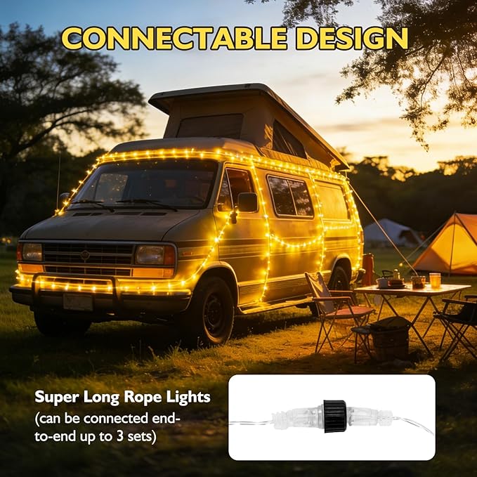 66ft 240 LED Rope Lights Outdoor, Connectable and Flexible Tube Lights with 8 Modes, Waterproof Indoor Outdoor LED Rope Lighting for Deck, Garden, Pool, Patio, Indoor Outdoor Decorations(Warm White)