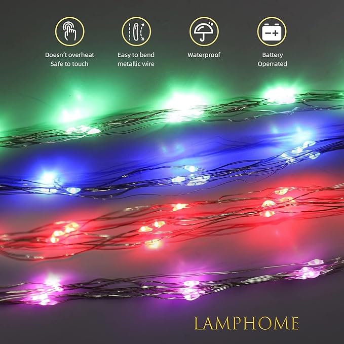 LAMPHOME 6 Pack Fairy Lights Battery Operated String Lights 6.6ft 20 Led Mason Jar Lights Waterproof Silver Wire Light Fireflies DIY Party Wedding Christmas Decoration(6 Pack,Multicolour)