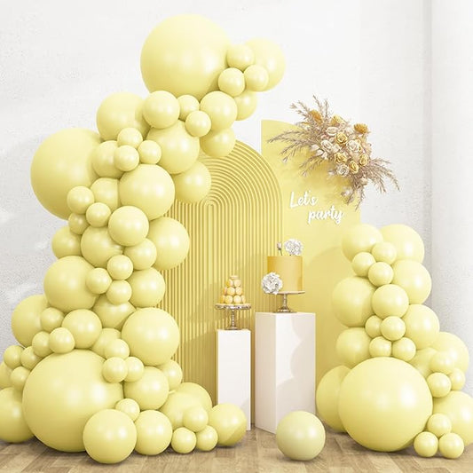 RUBFAC 135pcs Pastel Yellow Balloons, Latex Light Yellow Balloon Different Sizes 18 12 10 5 Inch for Garland Arch Baby Shower Anniversary Wedding Birthday Party Decorations