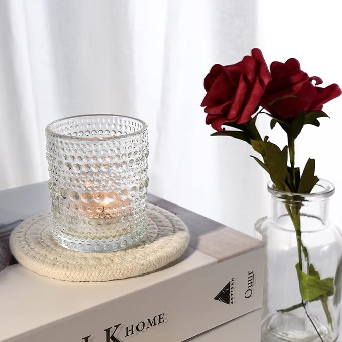 12 Pcs Clear Glass Tea Light Candle Holder, Votive Candle Holders Bulk for Wedding Table Decor & Christmas Thanksgiving（Clear,12）
