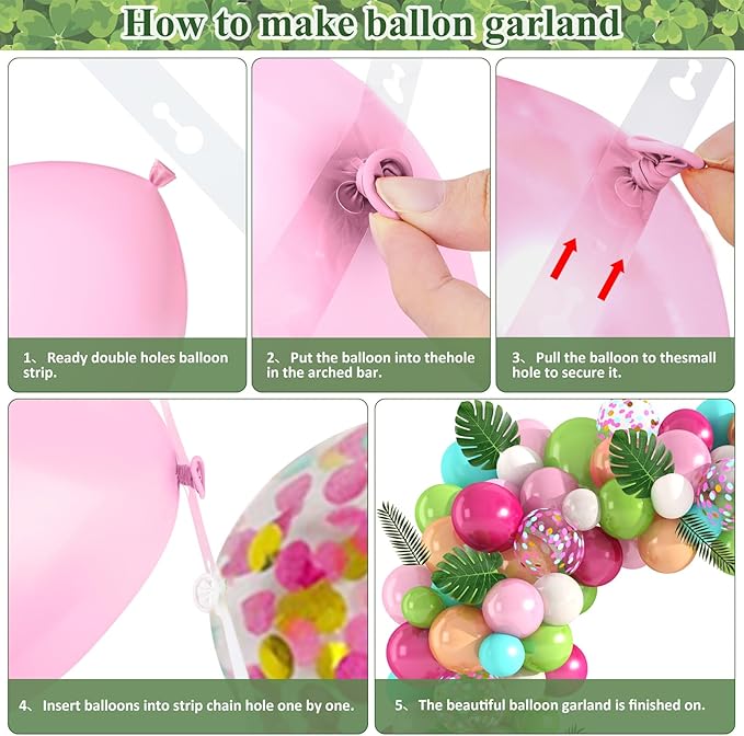 Amandir 151PCS Tropical Balloons Arch Garland Kit, Green Hot Pink Confetti Latex Balloons Palm Leaves for Tropical Hawaii Flamingo Birthday Baby Shower Wedding Party Decorations Supplies