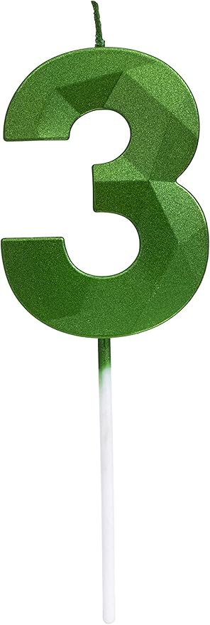 Green Happy Birthday Cake Candles,Wedding Cake Number Candles,3D Design Cake Topper Decoration for Party (Green Number 3)