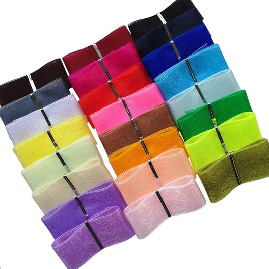 Chenkou Craft Solid Organza Ribbon Assorted 24 Yards Craft Bow Party Decoration Packing Ribbons (Mix, 2"(50mm))