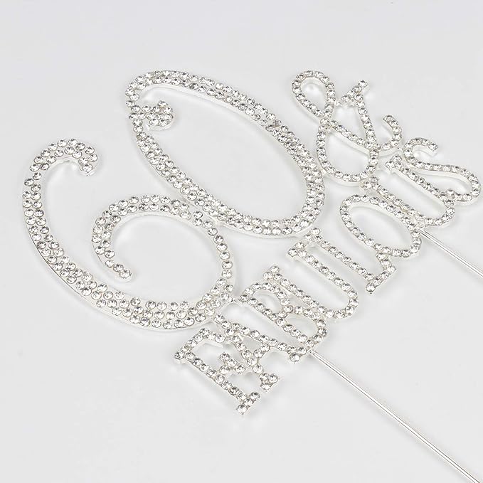 60 & Fabulous Cake Topper 60 Years Birthday Or 60th Wedding Anniversary Silver Crystal Rhinestone Party Decoration