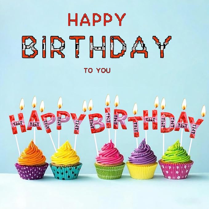 13PCS TNT Themed Letter Candles Happy Birthday Candles for Boys Girls, Craft Pixels Cake Topper, TNT Birthday Cake Decorations,Pixel Birthday Cake Candle,Kids Themed Party Supplies (a Set -13pcs)