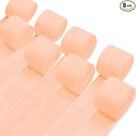8 Rolls Crepe Paper Streamers, Peach Pink Streamers Party Decorations for Baby Shower Bridal Shower Wedding Bachelorette Party Girls Birthday Boho Decor