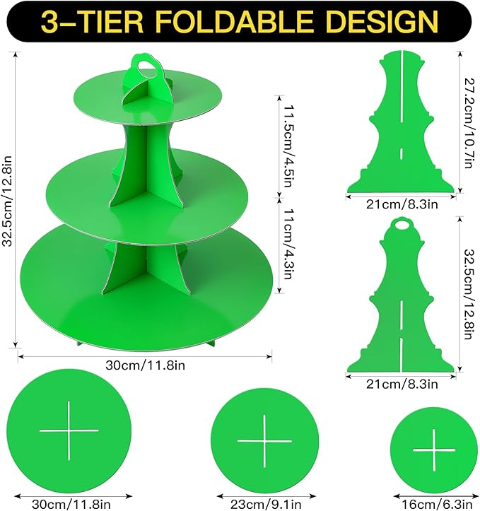 Soleebee 3-Tier Round Cupcake Stand, Cardboard Cupcake Tower, Dessert Cup Cake Stand Tower for Birthday Wedding Party Decoration, Cupcake Tier Stand 2 Set (Green)