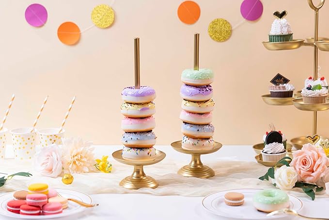 Donut Stand Metal 2 Pack,Display Tower for Dessert Table, Doughnut Holder for Birthday, Wedding, Baby Shower, Bridal Showers,Christmas, Party Supplies (Gold)