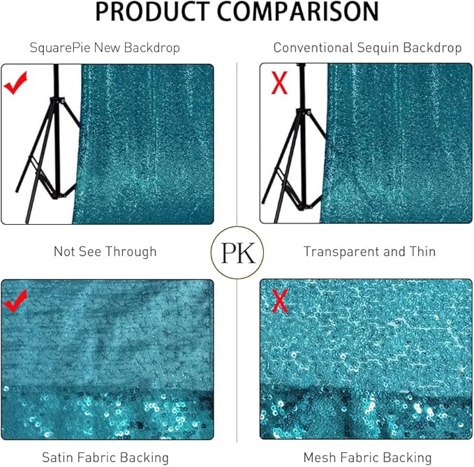 SquarePie 6x8ft Teal Sequin Backdrop for Photography, Satin-Backed Real Sequin Curtain, Enhanced Coverage Shimmering Background with 4" Rod Pocket for Wedding, Birthday, Party Decor, 1 Panel