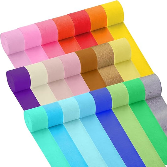 24 Rolls Crepe Paper Streamers, 24 Vibrant Colors Birthday Streamer Party Decorations Rainbow Party Streamers for Birthday Parties Wedding Ceremony Baby Shower Halloween DIY Crafts Decoration