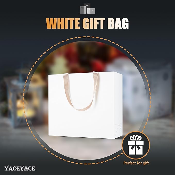 White Gift Bags Large Size, 20Pcs 12.5"x4.5"x11" Large Gift Bags Bulk, White Paper Shopping Bags with Handles, Boutique Bags, Party Bags