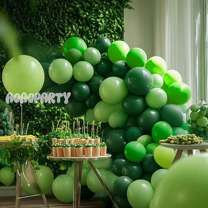 Green Balloons Garland Arch Kit Different Sizes Pack 150Pc 18Inch 10Inch 5Inch Latex Lime Green Dark Green Emerald Green Balloons for Birthday Graduation Baby Shower Jungle Party Decorations
