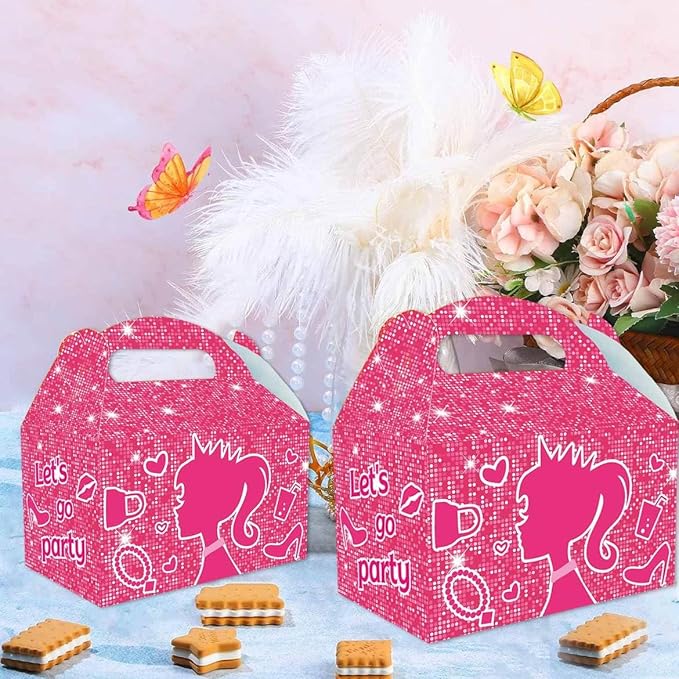 Zliisang 16PCS Pink Princess Candy Boxes Pink Goodie Gift Bags for Kids Princess Theme Birthday Party Favors Bags Girl Birthday Party & Bridal Shower Decorations