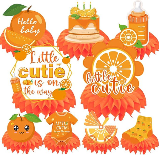 Little Cutie Baby Shower Decorations, 9PCS Cute Orange Party Table Decorations, A Little Cutie Is on the Way Baby Shower Decor Supplies