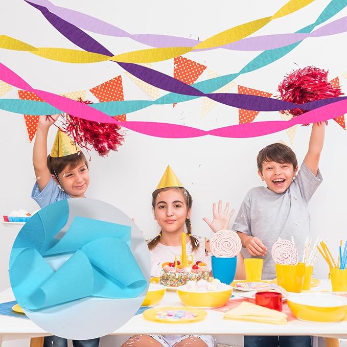 Paper Streamers,5 Rolls Pink Blue Purple Paper Streamers Birthday Party Decorations for Birthday, Bachelorette, Baby Bridal Shower, Wedding(1.77Inch x 82Ft/Roll)
