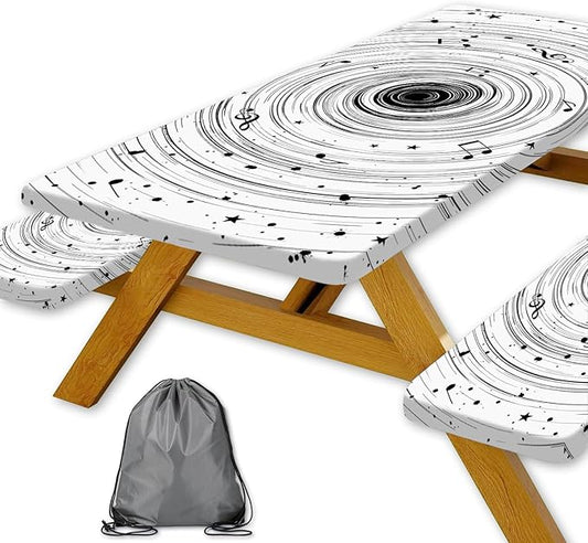 Picnic Table Cover with Bench Covers Camping Essentials Abstract Art Cosmic Vortex Pattern Waterproof Oilproof Fitted Camping Tablecloth Cover with Elastic Edge for Indoor Outdoor 3 PCS 30x60 Inch