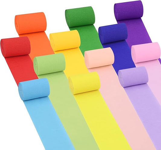 Oubest 12 Rolls Rainbow and Pastel Crepe Paper Streamers Party Decorations, 2.2 Inch Wide Colorful Party Streamers for Birthday, Baby Shower, Wedding, Halloween, Christmas Decorations, DIY Crafts