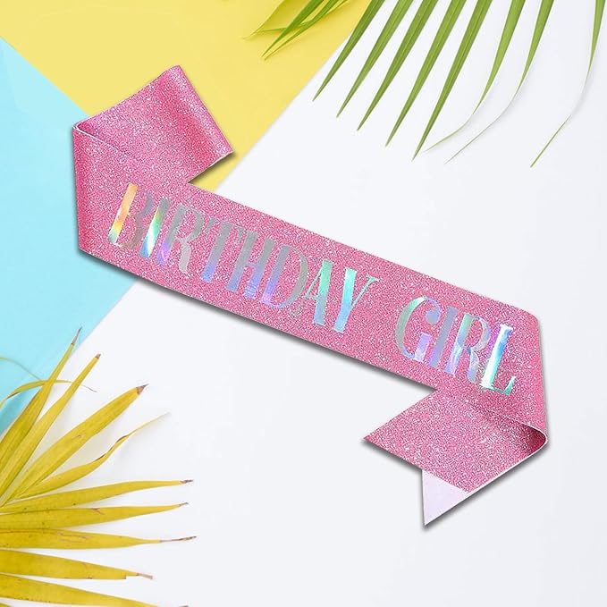 Birthday Sash Pink, Dazzle Foil Letter Glitter Birthday Girl Sash for 10th 11th 13th 16th 18th 21st Bday Gifts Party Suppiles Favors
