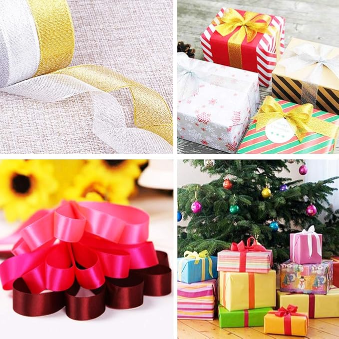 LIUYAXI Satin Ribbon 20 Colors 300 Yard -18 Silk Ribbon Rolls & 2 Glitter Metallic Ribbon Rolls, 2/5" Wide 15 Yard/Roll, Decorative Ribbons for Gift Wrapping Bows Wedding Christmas