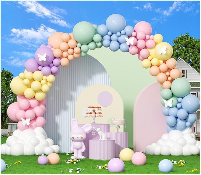 412pcs Pastel Balloon Garland Arch Kit 18 12 10 5 Inch Different Sizes Macaron Assorted Colors Balloon Latex Colorful Balloons for Baby Shower Girls Birthday Wedding Easter Rainbow Party Decoration