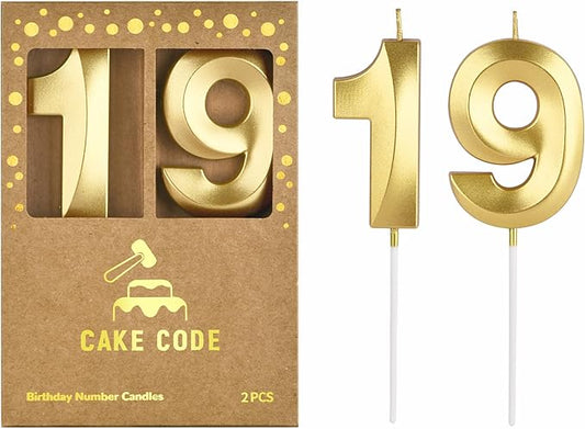 2.76 Inch Diamond Gold 19 Number Birthday Candles, Gold Number Candles, Cake Number Candles, Party Celebration