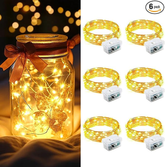 AIKEI 6 Pack LED Fairy Lights Battery Operated, Twinkle String Lights Waterproof 7 Feet 20 Led Firefly Starry Lamps for Wedding Party Bedroom Garden Halloween Christmas Decoration Warm White